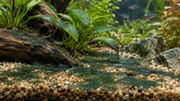Blue-Green Algae in an Aquarium: Identify, Remove & Prevent It Blue-green algae forming slimy dark green mats across freshwater aquarium gravel, driftwood and plant leaves